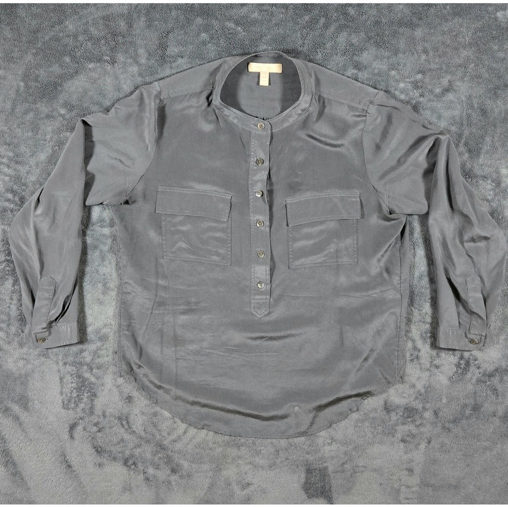 Banana Republic Womens 100% Silk M Petite Blouse Button Up Double Pocket Sheer